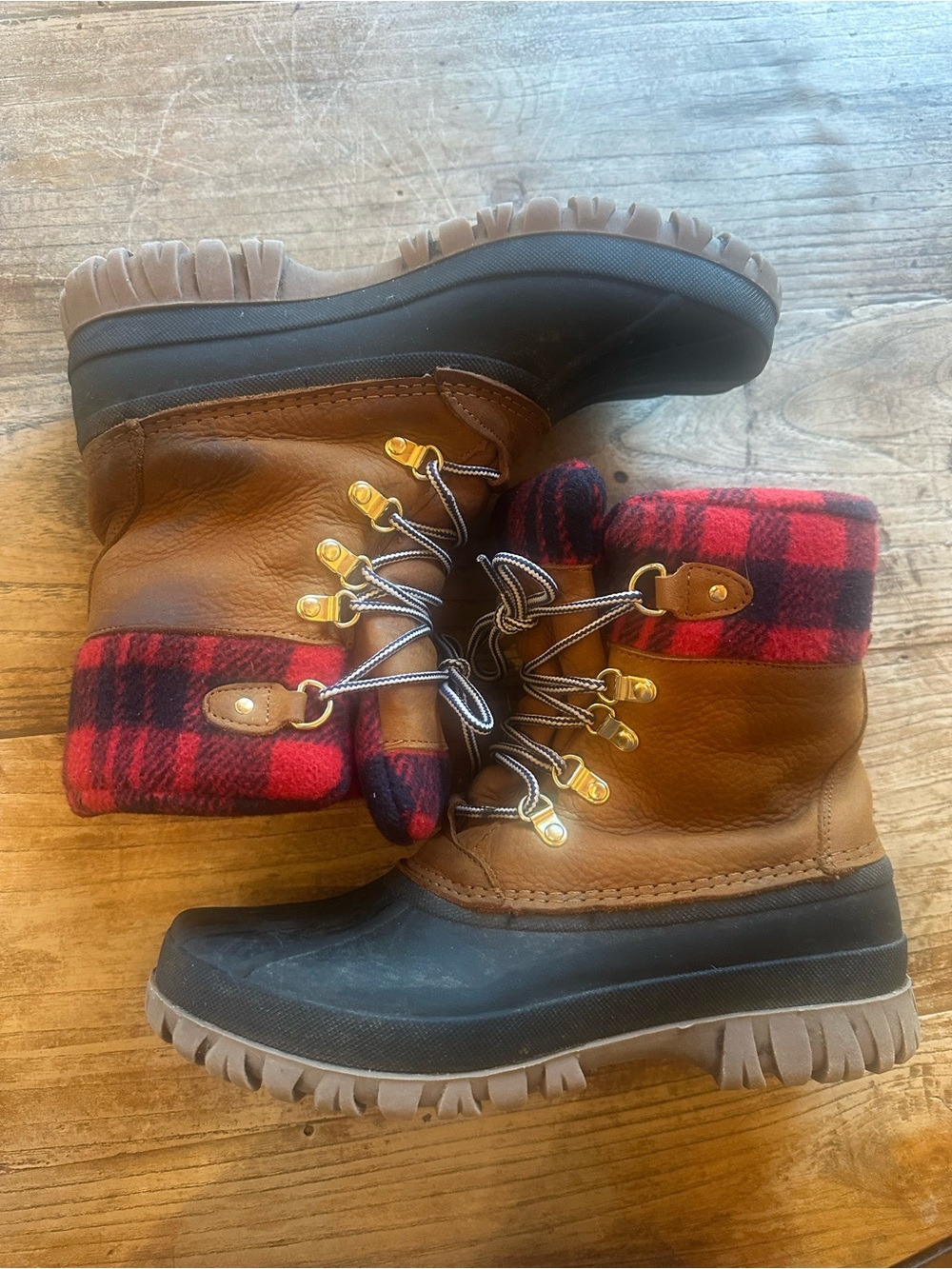 J Crew plaid lined winter duck boots